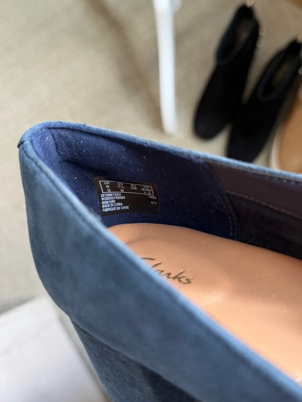 Clarks Navy Suede Low Block Heel Pumps with Buckle Accent